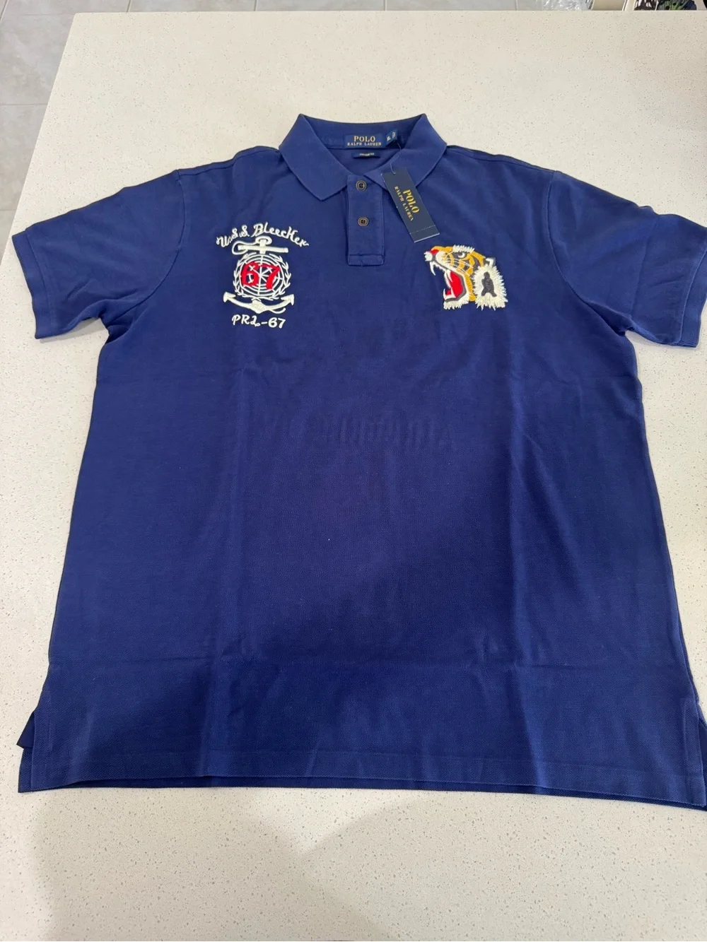NWT Polo Ralph Lauren Tiger Embroidered Polo Shirt Dark Cobalt XL Custom Slim